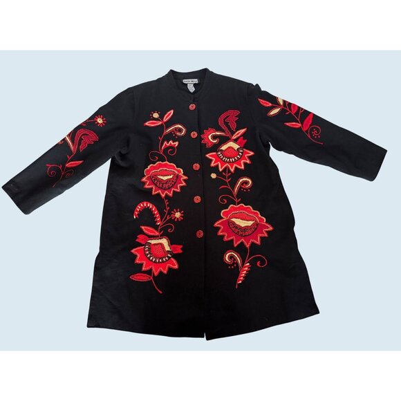 INDIGO MOON Embroidered Wearable Art Jacket Coat Sz 1X - Picture 2 of 8